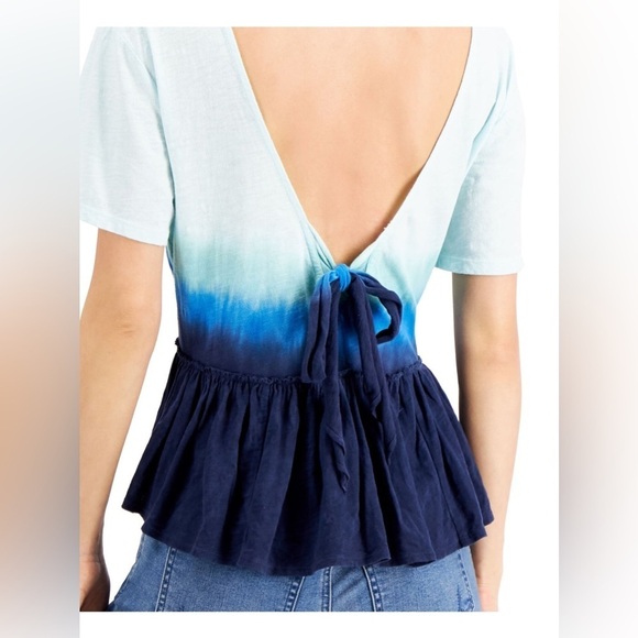 Womens Aqua Cotton Tie Dye Short Sleeve Crew Neck Top large - Picture 5 of 5